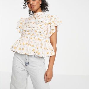 ASOS White Blouse with Yellow Floral Design